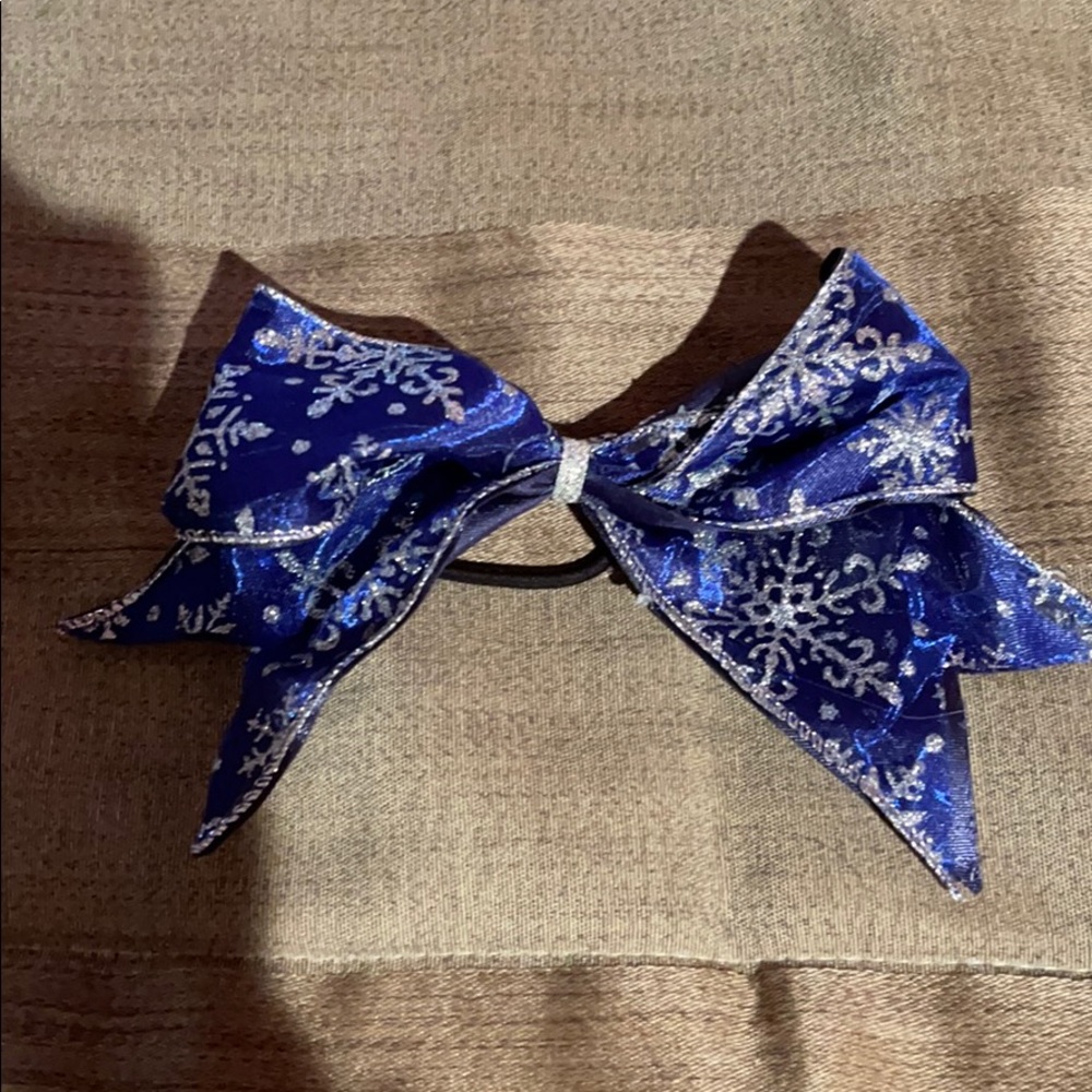 CUTE HAND CRAFTED BLUE SNOWFLAKE CHEERLEADING BOW